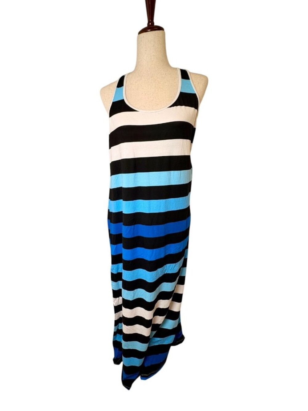 Tommy Bahama Blue Black Striped Racerback Maxi Dress Size Medium